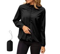 Generisch Giacca antipioggia da donna, impermeabile, per l'uso quotidiano, taglio aderente, antivento, con cappuccio, invernale, con chiusura lampo, giacca in pile, Nero , XL
