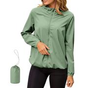 Generisch Giacca antipioggia da donna, impermeabile, per l'uso quotidiano, taglio aderente, antivento, con cappuccio, invernale, con chiusura lampo, giacca in pile, verde, XL