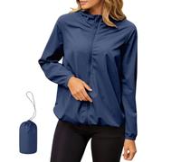 Generisch Giacca antipioggia da donna, impermeabile, per l'uso quotidiano, taglio aderente, antivento, con cappuccio, invernale, con chiusura lampo, giacca in pile, Blu marino, XL