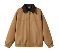 Generisch Giacca autunnale da uomo, elegante, da lavoro, senza cappuccio, da uomo, con colletto rovesciato, per le mezze stagioni, per il tempo libero, cachi, 3XL