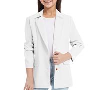 Generisch Giacca blazer per ragazze con maniche lunghe, colletto a risvolto, in velluto, tasca interna aperta sul davanti, tuta casual per bambini come top alla moda, bianco, 9-10 Anni