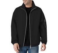 Generisch Giacca bomber da uomo autunno leggero collo alto softshell giacca da baseball con chiusura lampo integrale, tasca sulle maniche, elegante tinta unita per il tempo libero, Nero , M