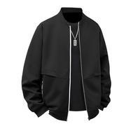 Generisch Giacca bomber impermeabile da uomo, oversize, traspirante, protezione dal vento, con colletto alto, per il tempo libero, con chiusura lampo, giacca autunnale Y2K Streetwear con tasche, Nero