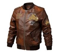 Generisch Giacca Bomber Uomo con Ricamo, Giacca in Pelle Colore Puro, Blousonjacke Comfort Fit, Giacca da Pilota, Stile Vintage, Giacca in Pelle Classica, Giacca da Aviatore, Giacca da Bomber, Stile