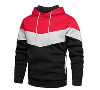 Generisch Giacca casual con design a blocchi di colore per uomo con tasche laterali e felpa con cappuccio, Colore: rosso, L