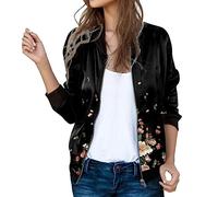 Generisch Giacca casual da donna per l'uso quotidiano con elegante motivo floreale, pratica chiusura lampo nel moderno design a collo alto, come abbigliamento sportivo per il tempo libero, Nero , S