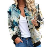 Generisch Giacca casual da donna per l'uso quotidiano con elegante motivo floreale, pratica chiusura lampo nel moderno design a collo alto, come abbigliamento sportivo per il tempo libero, cachi, XL