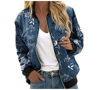 Generisch Giacca casual da donna per l'uso quotidiano con elegante motivo floreale, pratica chiusura lampo nel moderno design a collo alto, come abbigliamento sportivo per il tempo libero, Blu marino