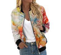 Generisch Giacca casual da donna per l'uso quotidiano con elegante stampa floreale, pratica chiusura lampo nel moderno design a collo alto, come abbigliamento sportivo per il tempo libero, giallo., XL