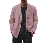 Generisch Giacca casual da uomo, effetto lino, leggera giacca per il tempo libero per un look intelligente e casual | Moderno blazer estivo con chiusura a due bottoni, Stil_t04 rosa, XL