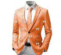 Generisch Giacca classica da uomo per occasioni di lavoro, con moderno aspetto sciancrato, tuta di Natale, alla moda, da uomo, con stampa, divertente Natale, per il tempo libero, O Orange, 3XL