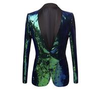 Generisch Giacca con brillantini, da uomo, da discoteca, vestibilità normale, per feste, con paillettes, per il capodanno, abbigliamento slim fit, un bottone, per matrimonio, costume da uomo