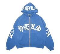 Generisch Giacca con cappuccio con chiusura lampo, per donna, oversize, da uomo, morbida, adatta alla pelle, unisex, dal taglio ampio, per uomo, Azzurro, 3XL