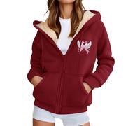 Generisch Giacca con cappuccio da donna con fiocco di cancro al seno, calda giacca in pile con nastro rosa e ali d'angelo, morbida felpa con cappuccio per sostenere e come segno di speranza, Stile y08