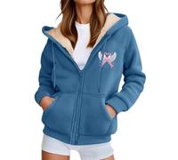 Generisch Giacca con cappuccio da donna con fiocco di cancro al seno, calda giacca in pile con nastro rosa e ali d'angelo, morbida felpa con cappuccio per sostenere e come segno di speranza, Stile y02
