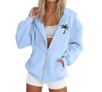 Generisch Giacca con cappuccio da donna con stampa albero, casual, a maniche lunghe, con coulisse, con chiusura lampo, maglione luminoso da donna, Azzurro, XL