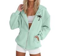 Generisch Giacca con cappuccio da donna con stampa albero, casual, a maniche lunghe, con coulisse, con chiusura lampo, maglione luminoso da donna, Verde chiaro, 3XL