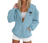 Generisch Giacca con cappuccio da donna con stampa albero, casual, a maniche lunghe, con coulisse, con chiusura lampo, maglione luminoso da donna, Celeste., 3XL