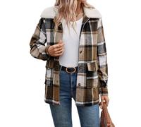 Generisch Giacca con cappuccio donna, giubbotto casual con revers, maniche lunghe, patchwork quadri, chiusura a bottoni, tasche pratiche