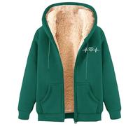 Generisch Giacca con cappuccio in pile pesante per l'inverno, calda foderata, cappotto aperto con tasche, abbigliamento esterno in caso di freddo, verde, XXL