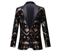 Generisch Giacca con glitter da uomo, per feste, vestibilità normale, lucida, con paillettes, blazer, per feste, slim fit, matrimonio, un bottone, costume da uomo