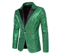 Generisch Giacca con paillette, da uomo, in argento, con brillantini, slim fit, per smoking, feste, smoking, casual, da discoteca, da lavoro, per il tempo libero, verde, XL