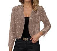 Generisch Giacca con paillettes da donna in stile bolero - Giacca corta aperta con glitter per occasioni festive | Elegante blazer per abiti da sera e feste, L