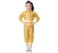 Generisch Giacca con paillettes da ragazza, lucida, hip hop, abbigliamento jazz dance performance, top con chiusura lampo su tutta la lunghezza, abbigliamento da donna, giallo., 18 mesi