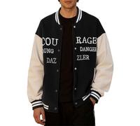 Generisch Giacca da baseball da uomo con patchwork, giacca da aviatore, giacca a vento per le mezze stagioni, per il tempo libero, antivento, per le attività all'aria aperta, per lo sport, Nero , 3XL