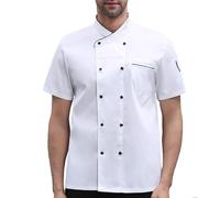 Generisch Giacca da cuoco a maniche corte, colore bianco, con bottoni, uniforme da lavoro, caffetteria, hotel, confortevole, elegante, per il tempo libero, stile moderno