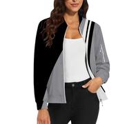Generisch Giacca da donna 2025, giacca bomber a maniche lunghe, con chiusura lampo, colletto alto, outwear corto, autunno, primavera, a maniche lunghe, per le mezze stagioni, giacca da donna, bianco