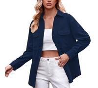 Generisch Giacca da donna a maniche lunghe, con bottoni, con tasche, autunno, inverno, casaul, Blu, XL