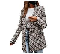 Generisch Giacca da donna a quadretti, in tweed blazer, oversize, a quadretti, a maniche lunghe, per autunno e inverno, con tasche, con bottoni, con risvolto, in peluche, A011 nero, xxl