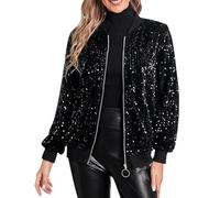 Generisch Giacca da donna con glitter e paillettes, giacca da aviatore, alla moda, per il tempo libero, giacca invernale, a maniche lunghe, per feste, club, metallizzata, per l'autunno, da baseball