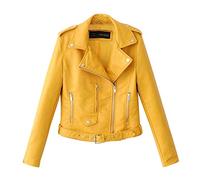 Generisch Giacca da donna in similpelle, giacca bomber da donna, giacca estiva con chiusura lampo, giacca corta da pilota, tinta unita, giacca sottile a maniche lunghe, giallo., L