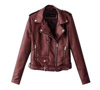 Generisch Giacca da donna in similpelle, giacca bomber da donna, giacca estiva con chiusura lampo, giacca corta da pilota, tinta unita, giacca sottile a maniche lunghe, rosso vivo, XXL