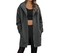 Generisch Giacca da donna in tinta unita foderata in pile di media lunghezza, con cerniera, per l'inverno come abbigliamento alla moda per le mezze stagioni, grigio scuro, M