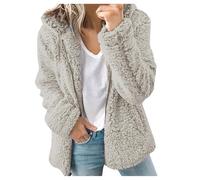 Generisch Giacca da donna, oversize, calda zip, in pile Teddy, da donna, per sport, a maniche lunghe, in pile Teddy, grigio, M