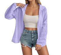 Generisch Giacca da donna oversize, con cerniera, leggera, UPF 50+, protezione solare per tutti i giorni e l'estate, Viola chiaro, 3XL