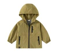 Generisch Giacca da mezza stagione per bambini e bambine, antivento, con cappuccio, per ragazzi e ragazze, 3-14 anni, tinta unita, tasche multiple, verde, 140