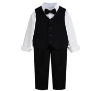 Generisch Giacca da ragazzo, abbigliamento formale, abbigliamento per esibizioni per discorsi, moderazione, papillon, giacca, camicia, pantaloni, classico ed elegante, Nero , 4-5 Jahre