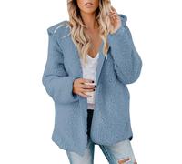 Generisch Giacca da sci da donna in pile Autumn Coat Open In Front Of Hooded Cardigan da donna, Blu, XXL