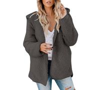 Generisch Giacca da sci da donna in pile Autumn Coat Open In Front Of Hooded Cardigan da donna, grigio., XXL