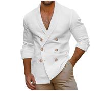 Generisch Giacca da uomo, a maniche lunghe, in cotone e lino, per il tempo libero, da ufficio, tinta unita, traspirante, per le mezze stagioni, con scollo a V, elegante giacca per tutti i giorni