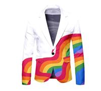 Generisch Giacca da uomo alla moda dal design casual con colori arcobaleno, motivo artistico per un look casual alla moda, bianco, XXL