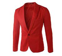 Generisch Giacca da uomo casual, alla moda, vestibilità sottile, per eleganti top da uomo con chiusura a bottoni, design senza tempo, Colore: rosso, L