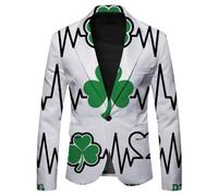 Generisch Giacca da uomo con design St Patrick's Day elegante giacca Breasted per moda da lavoro e serata, bianco, L