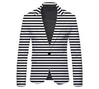 Generisch Giacca da uomo con motivo a righe grafiche - Slim Fit Blazer con un bottone per feste e palcoscenico | Giacca accattivante dal design ottico, Stil_n01 Nero, L