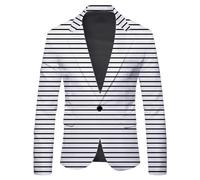 Generisch Giacca da uomo con motivo a righe grafiche - Slim Fit Blazer con un bottone per feste e palcoscenico | Giacca accattivante dal design ottico, Stil_n02 Grigio, L