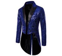 Generisch Giacca da uomo con paillette, blazer lucido, per feste, costume slim fit, smoking, direttore del circo, uniforme, performance, costume da danza, Magic Show, top cosplay, vestito con glitter
